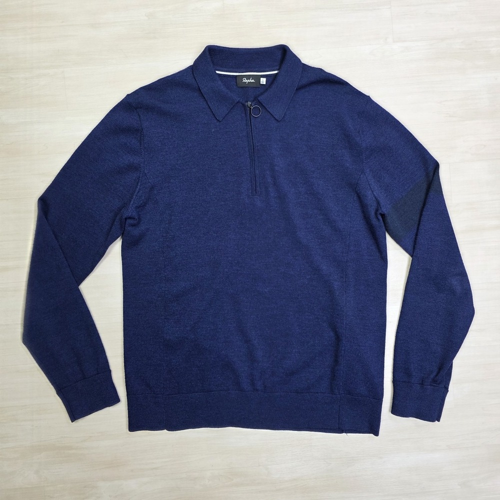 Rapha Long Sleeve Merino Wool Base Layer Quarter‎ Zip Cycling Navy Blue Large